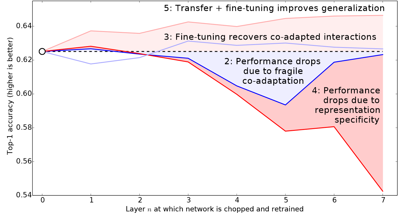 Impact of different layers and training methods on transfer learning (Yosinski)