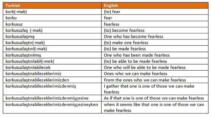 Turkish morphemes example